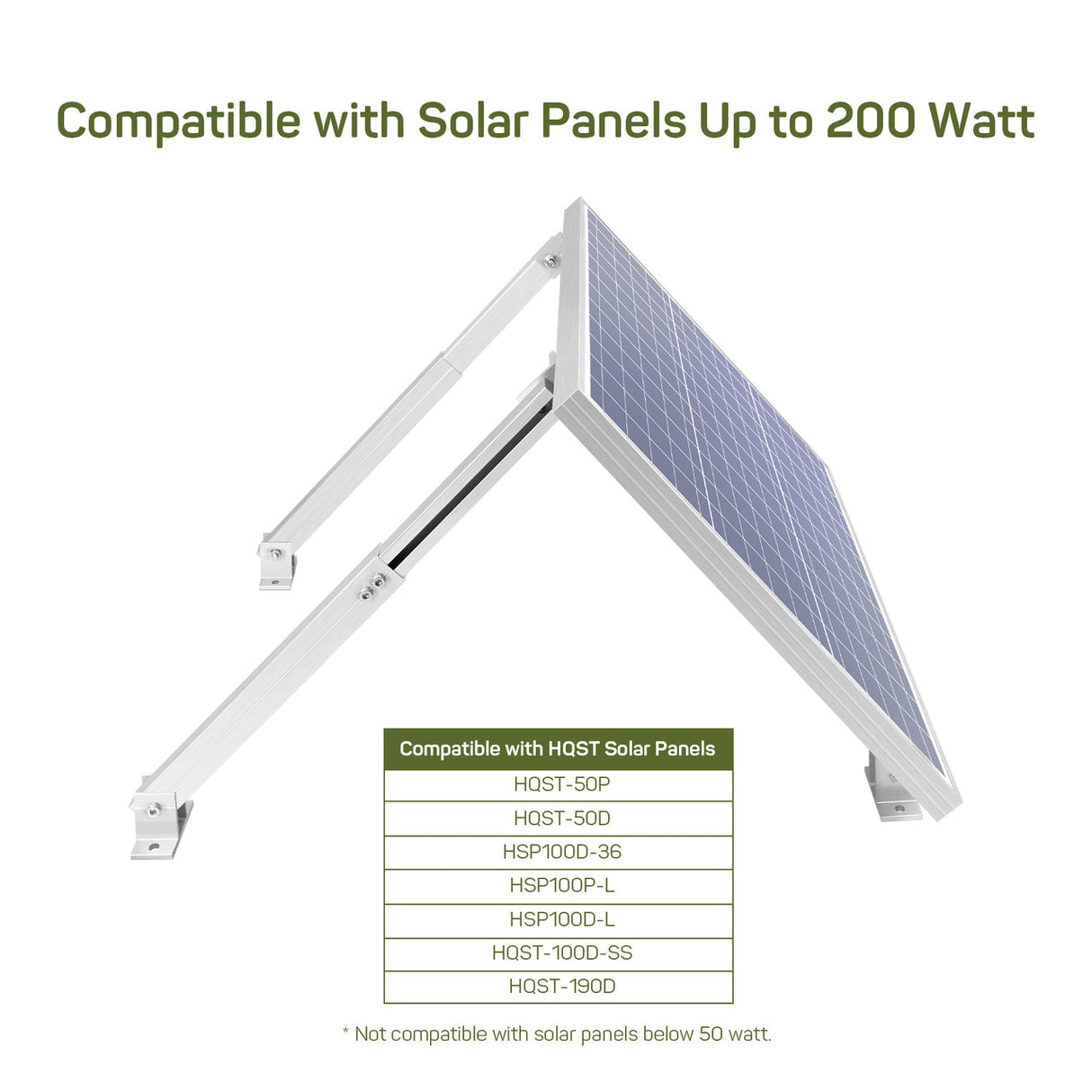 HQST Adjustable Solar Panel Tilt Mounting Brackets, Support Up to 200 Watt Panels, for Flat Roofs, RVs, Cabin, Camping, Off Grid System
