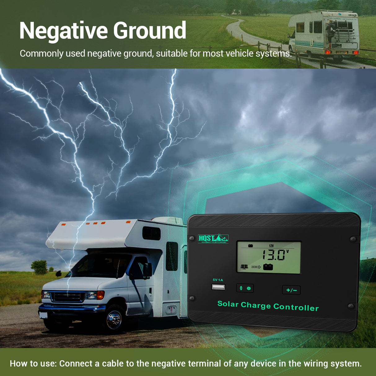 30A 12V/24V PWM Flush Mount Solar Charge Controller - Negative Ground