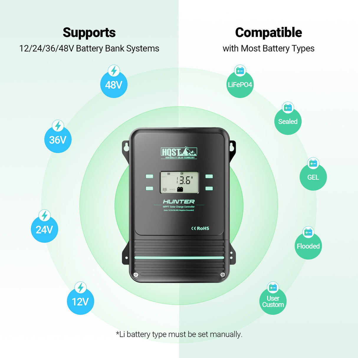 100A MPPT Solar Charge Controller with Smart APP Control, LiFePO4 Battery Low Temp Protection, and Parallel Charging