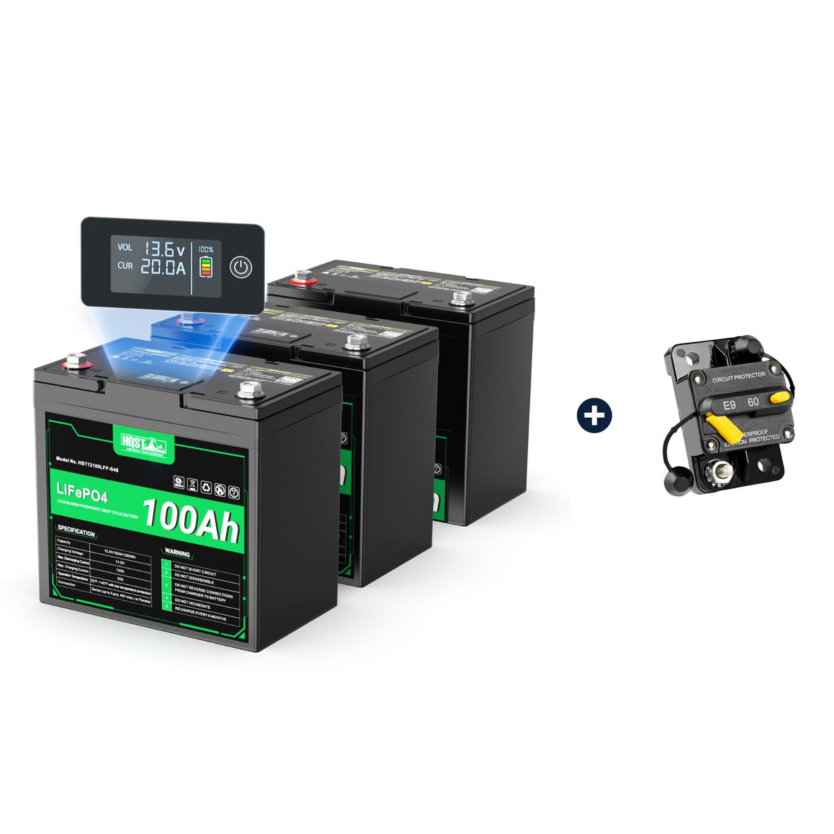 HQST 12V 100Ah LiFePO4 Battery, Mini Size Group 22NF with LED Meter, 10+ Years Lifespan