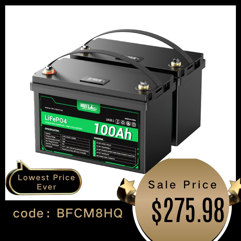 HQST 12V 100Ah Lithium Iron Phosphate LiFePO4 Battery with LED Display