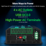 3000W 12V Pure Sine Wave Inverter with 6000W Surge (5s max) and Wired Remote Control