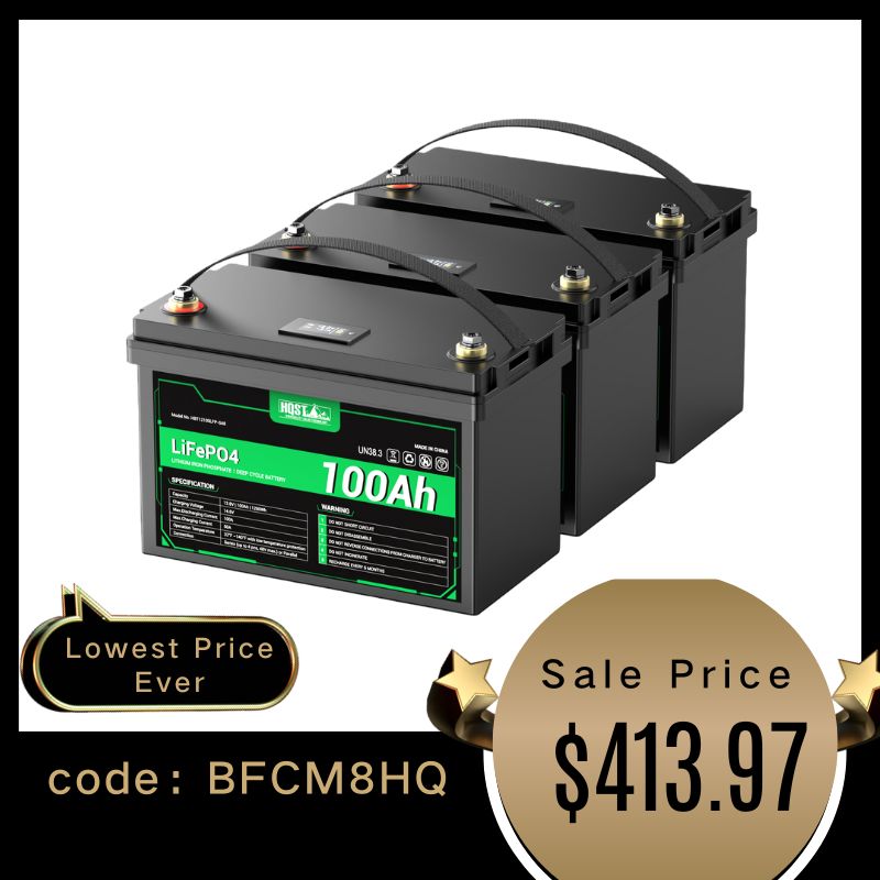 HQST 12V 100Ah Lithium Iron Phosphate LiFePO4 Battery with LED Display