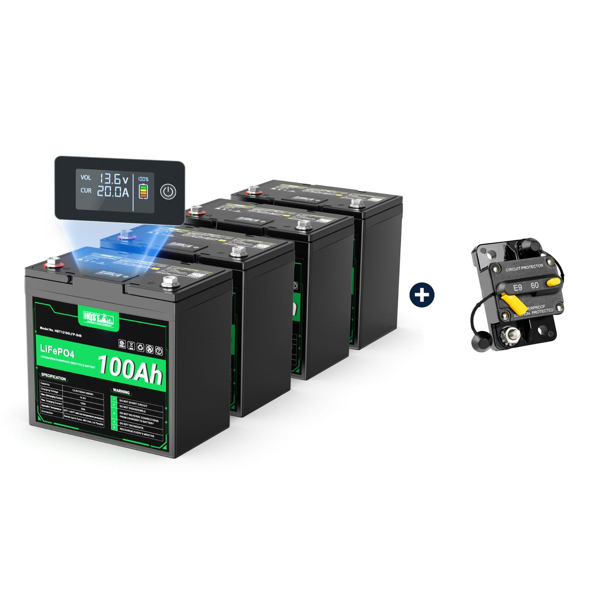 HQST 12V 100Ah LiFePO4 Battery, Mini Size Group 22NF with LED Meter, 10+ Years Lifespan