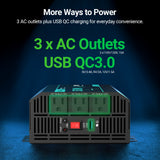 HQST 1500W Pure Sine Wave Inverter 12V to 120V with 3000W Surge & GFCI Protection
