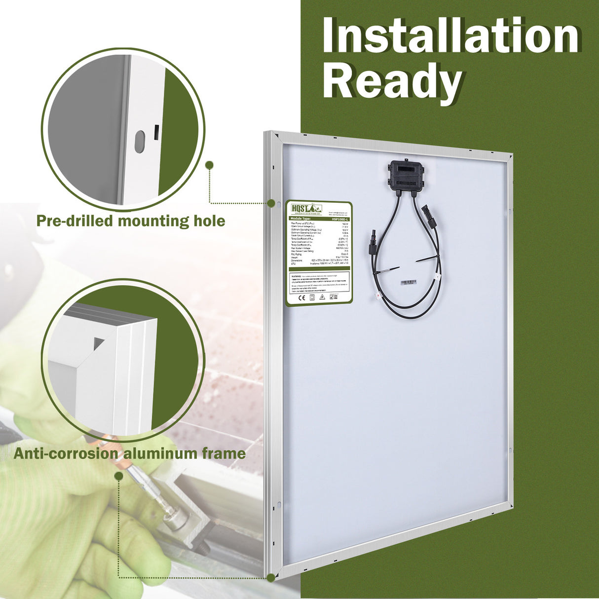 HQST 100 Watt 12 Volt 9BB Cell Monocrystalline Solar Panel (HSP100D-L-US)