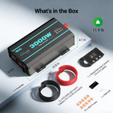 (Back Order 2026/1/23) HQST 3000W 12V Pure Sine Wave Inverter with LCD Display and Wired Remote Control