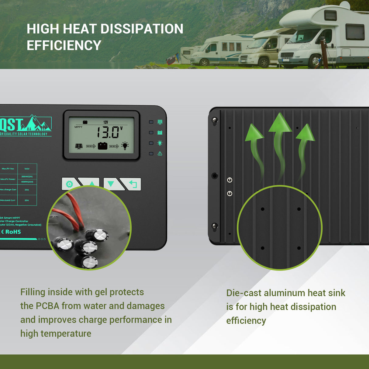 HQST 20A MPPT Solar Charge Controller with Parallel Charging & Bluetooth