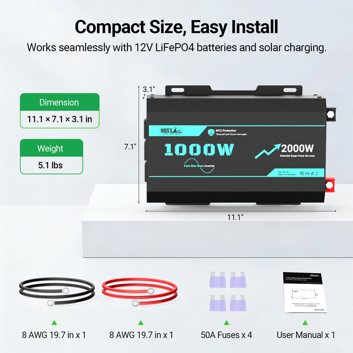 HQST 1000W Pure Sine Wave Inverter | 2000W Surge | GFCI Protected | Built for RV & Off-Grid
