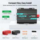 HQST 1500W Pure Sine Wave Inverter 12V to 120V with 3000W Surge & GFCI Protection