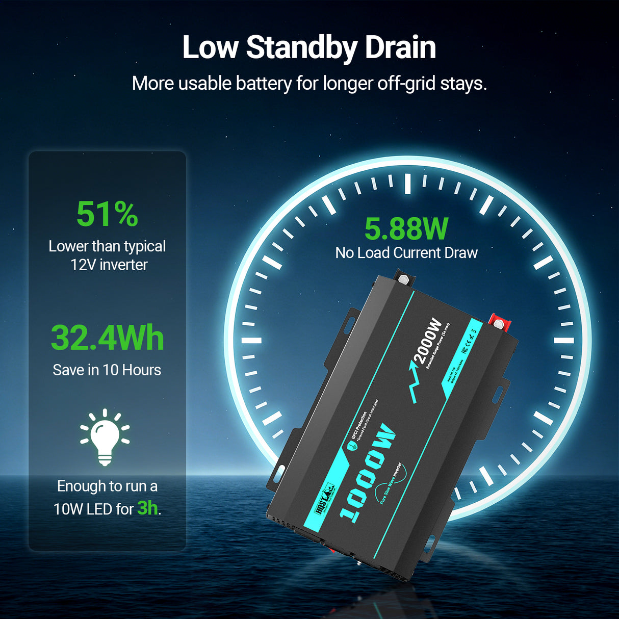 Battery with technical specifications on a dark background