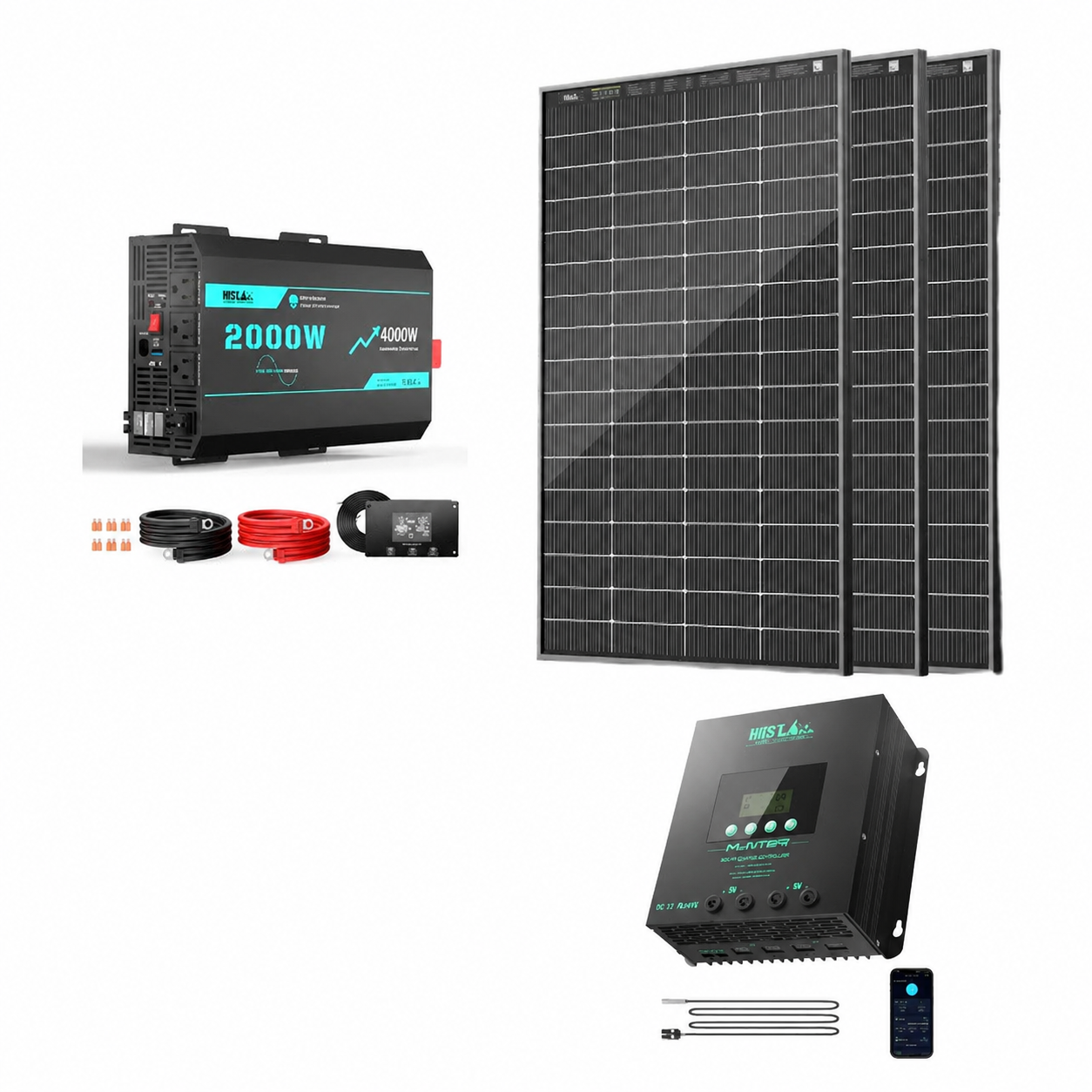 600W 12V Bifacial Off-Grid Solar Kit with 2000W Inverter