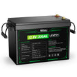 A black rectangular lithium-ion battery with a large front label showing specifications and a green border. The brand name 'HQST' is visible at the top of the label.