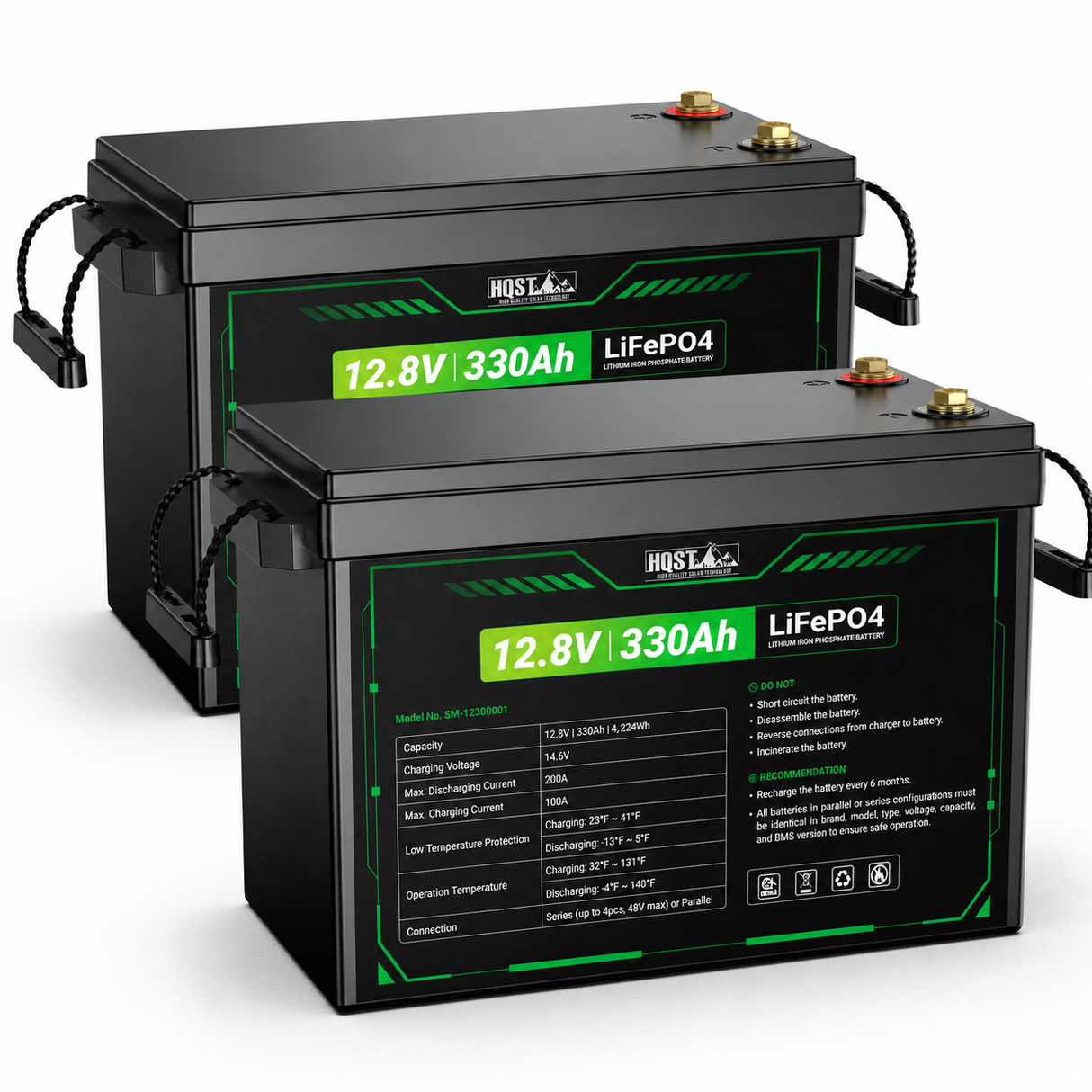 HQST 12V 330Ah Mini LiFePO4 Battery | 4224Wh, 200A BMS