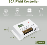 HQST 30Amp 12V/24V PWM Solar Charge Controller Regulator with LCD Display, Dual USB Ports, for Lithium, Sealed, Gel, Flooded Batteries
