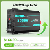 2000W 12V Pure Sine Wave Inverter with 4000W Surge (5s max) and Wired Remote Control