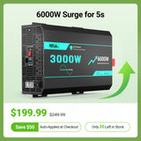 HQST 3000W Pure Sine Wave Inverter 12V | 6000W Surge, GFCI & Remote