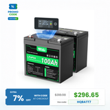 HQST 12V 100Ah LiFePO4 Battery, Mini Size Group 22NF with LED Meter, 10+ Years Lifespan