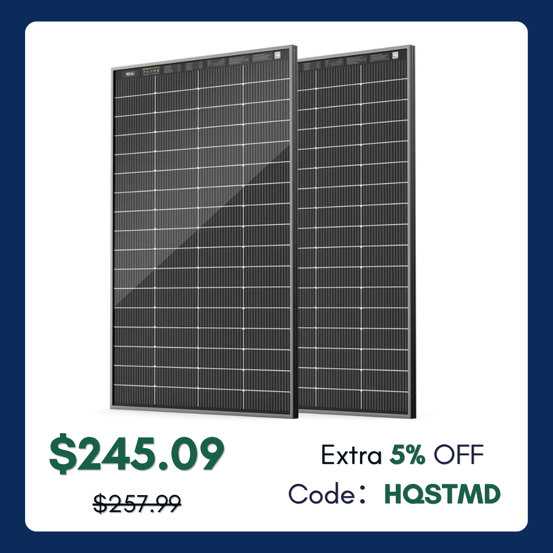 HQST Bifacial 200W Compact N-Type Solar Panel | 25.4% Efficiency, 13% Smaller
