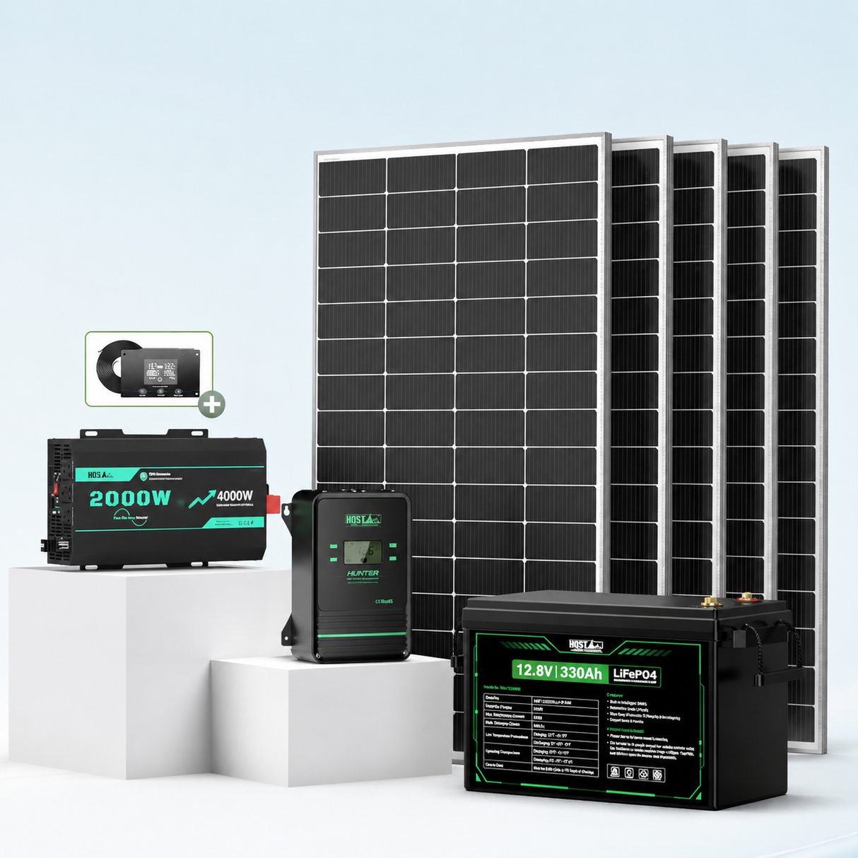 HQST 800W 12V RV Solar Kit | 4224Wh 330Ah LiFePO4 Battery, 2000W Inverter & 100A MPPT