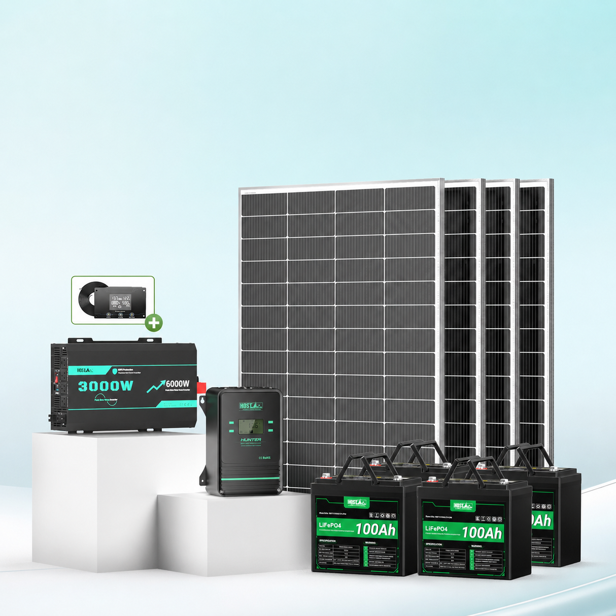 HQST 800W 12V RV Solar Kit | 5120Wh LiFePO4 Battery Bank, 3000W Inverter & 100A MPPT