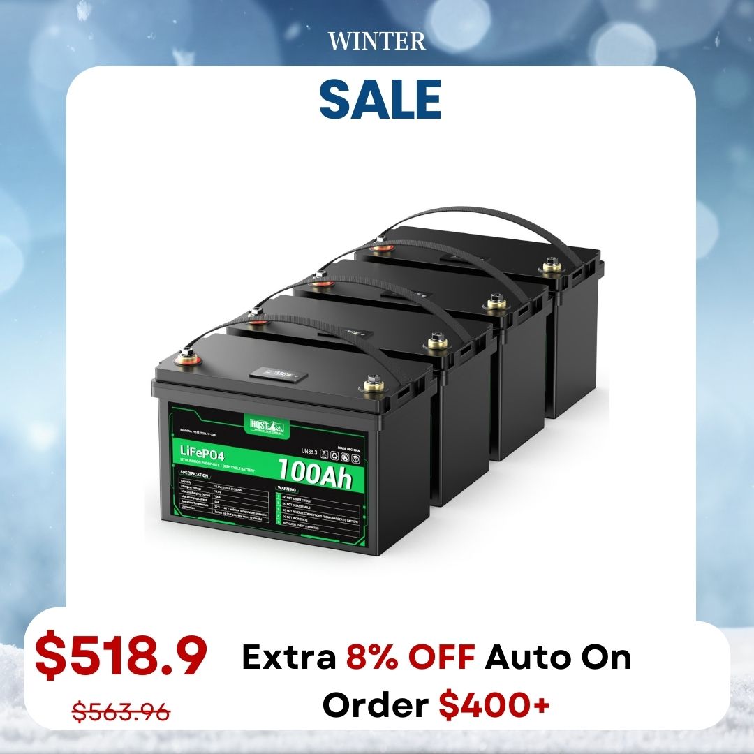 4-Pack HQST 12V 100Ah LiFePO4 Battery with LED Display (Extra 8% Off Promotion).